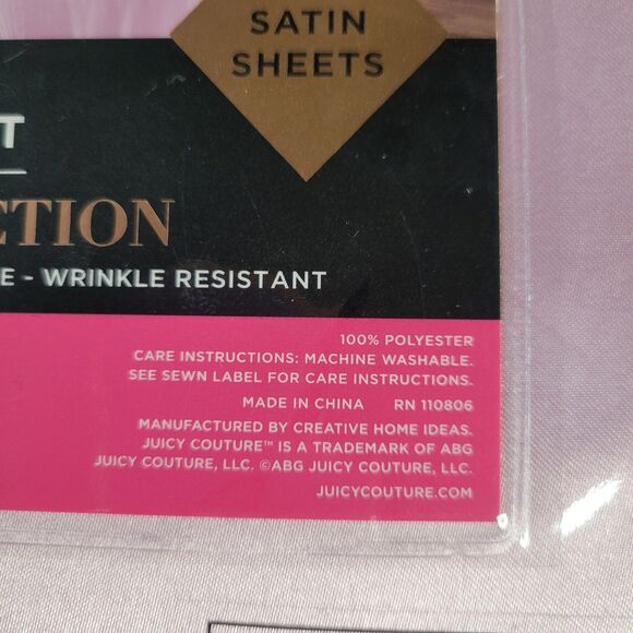 Juicy Couture Pastel Pink Satin 4pc QUEEN Sheets Set Easy Care Sleek Smooth Soft - Picture 10 of 13